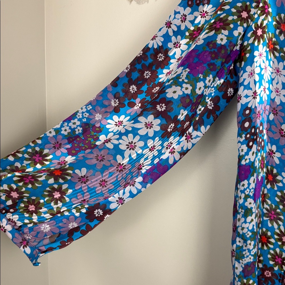 Kate Spade NY Floral Ruffle Blue and Purple 100% Silk Women's Top - M - Picture 2 of 9